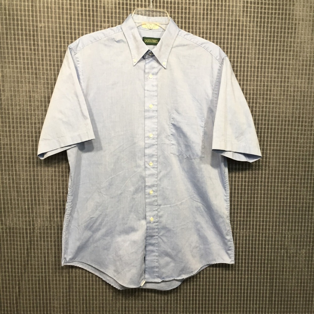 Saddlebred Mens Blue Short Sleeve Button Down Shirt Pima Blend Size‎ 16 USA Made